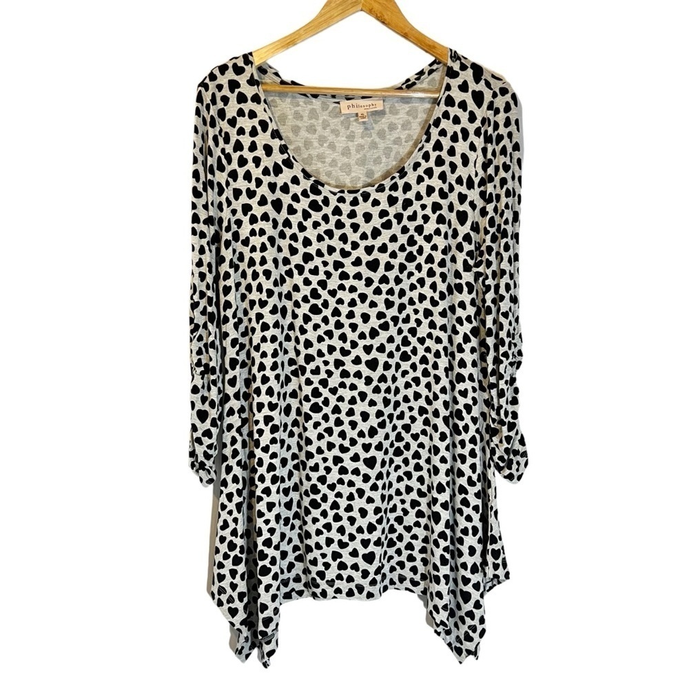Philosophy Heart Print Grey & Black Long‎ Line Swing Flowy Tunic Top